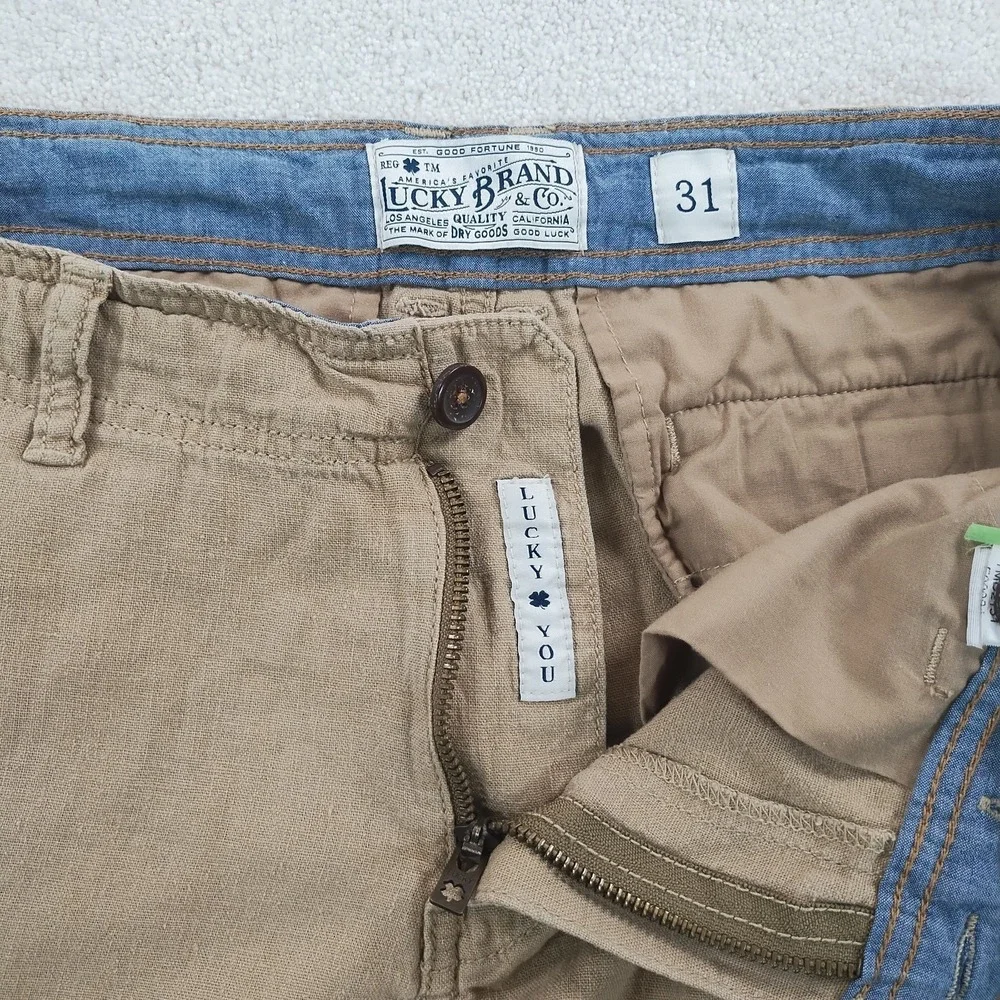 Lucky Brand Linen BlendCargo Shorts Men's 33 Khaki Relaxed Fit Utility Casual